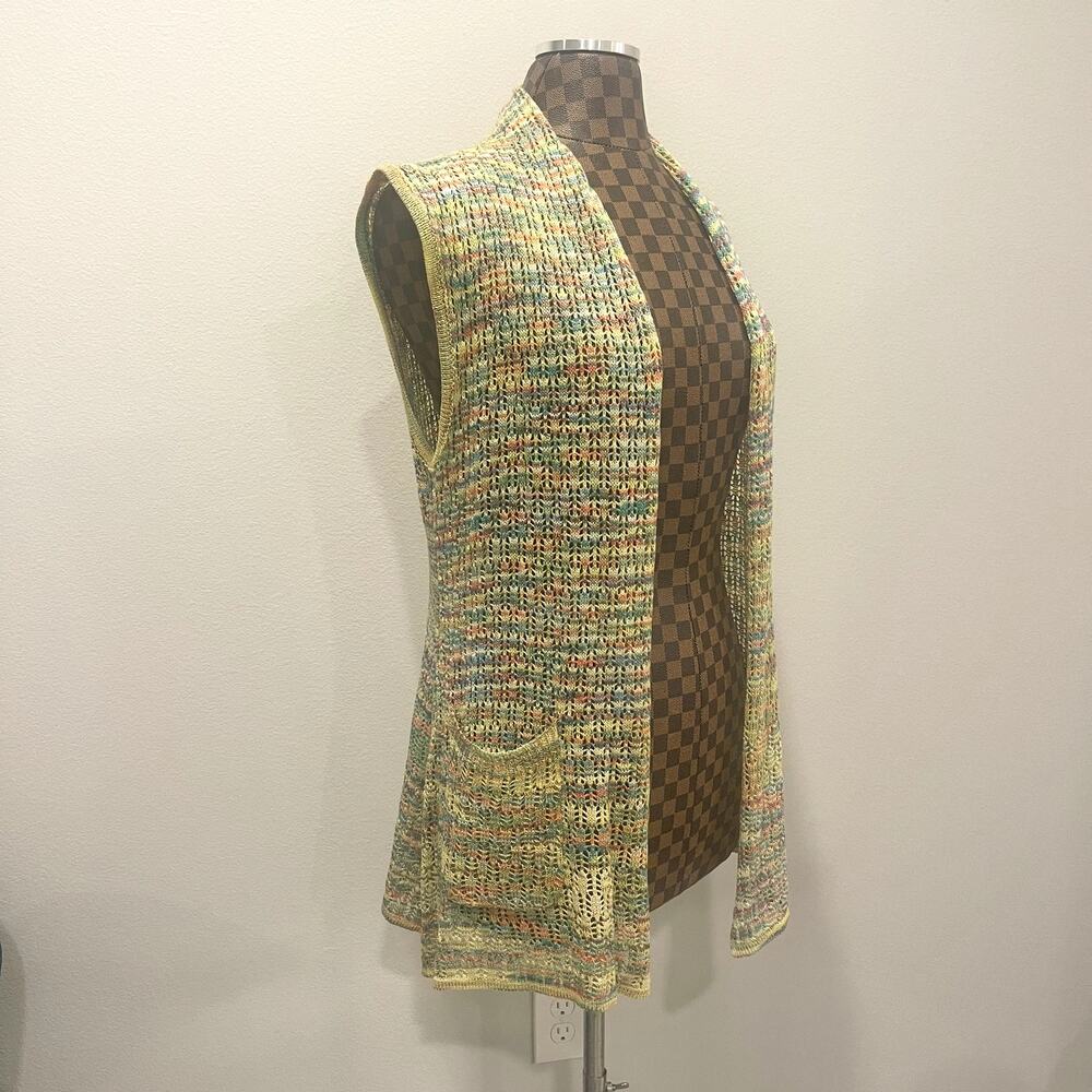 Vtg 90s Rainbow Crochet Cardigan Sleeveless S/M Long Sweater Knit Hippie Grunge - Picture 3 of 11